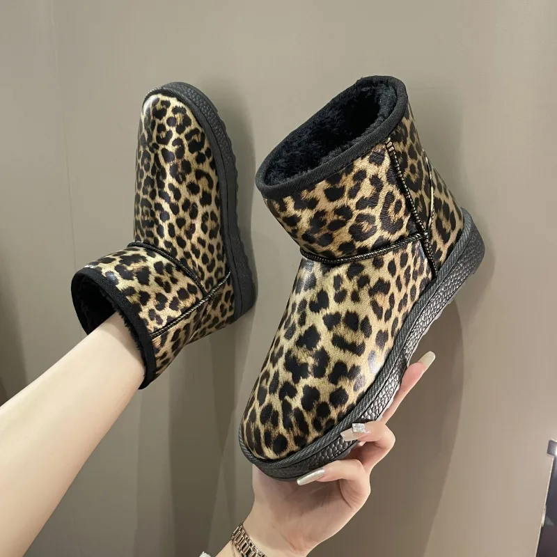 Women\'s Shoes 2023 High Quality Slip-on Women\'s Boots Fashion Leopard Print Daily Boots Women Hot Sale Round Toe Ankle Boots