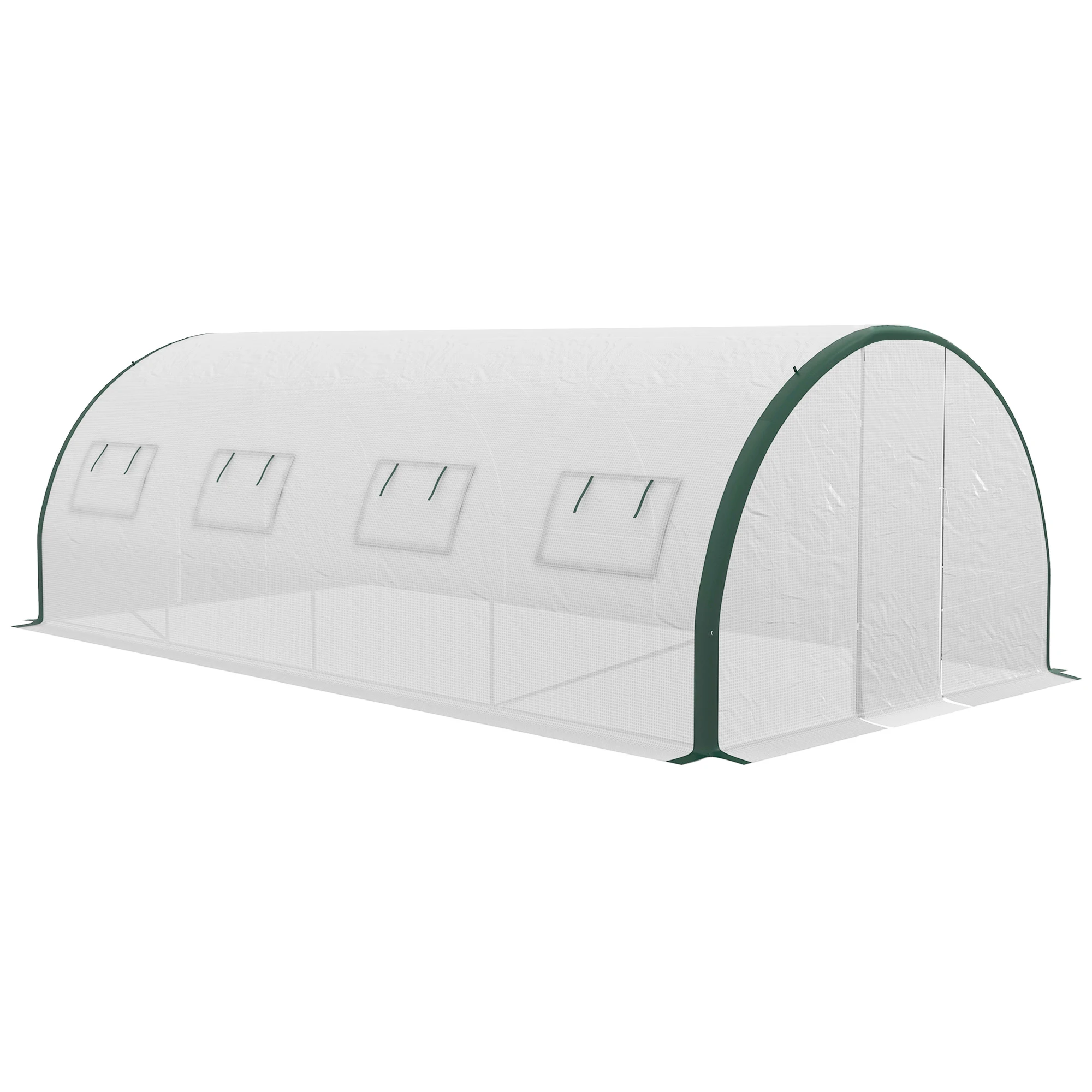 Outsunny Tunnel Greenhouse W/ Doors and Windows, White, 19.7' X 10' X 6.6'