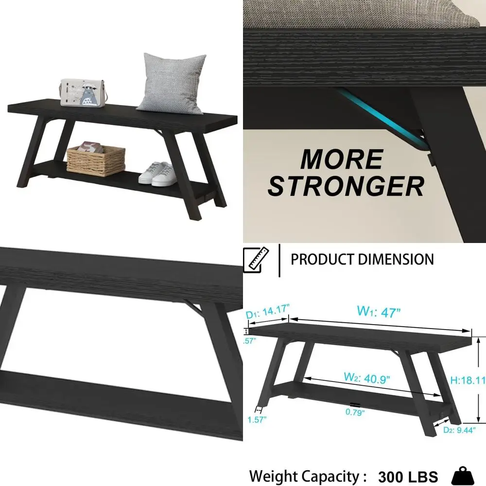مقعد تخزين حديث من الخشب والمعدن، 47 طويلة، مثالي لغرفة النوم والمدخل وغرفة الطعام والبهو #1