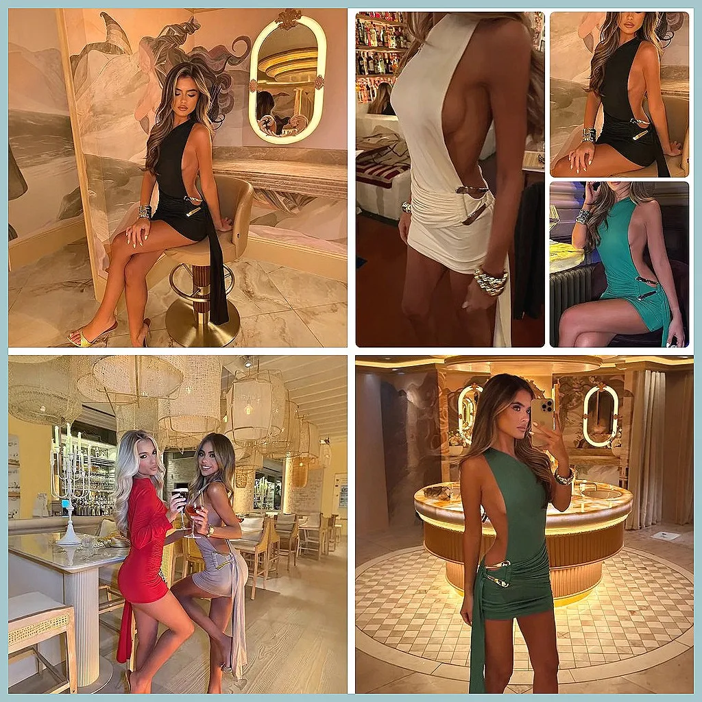 

Sexy Hollow Back Long Sleeve Mini Dress for Women, Elegant Backless Party & Evening Dress