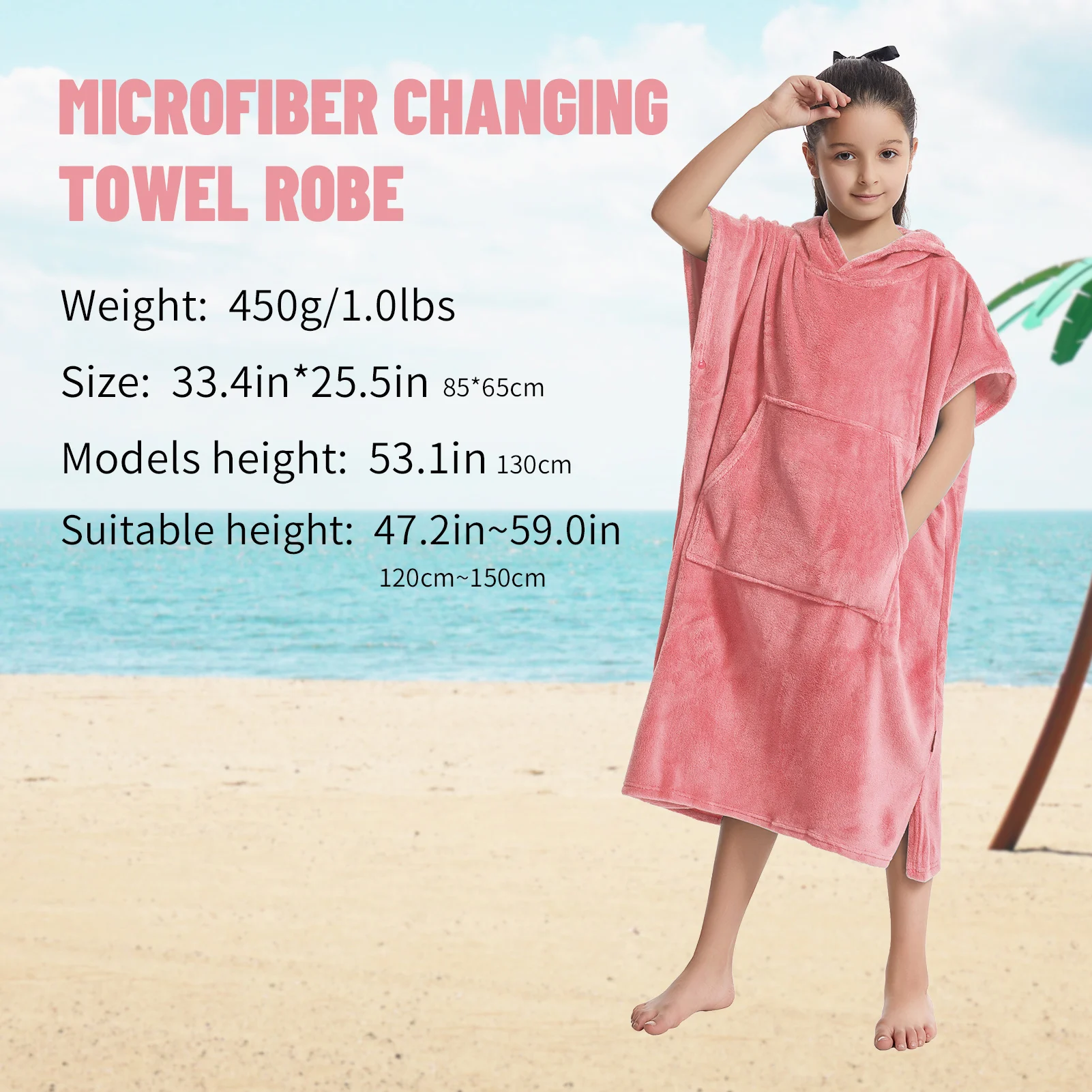 Microfiber Kids Changing Towel Robe: Soft Plush Bath Towels - Warm Coral Fleece Hoodie - Swim Surf Poncho for 5-12 Years