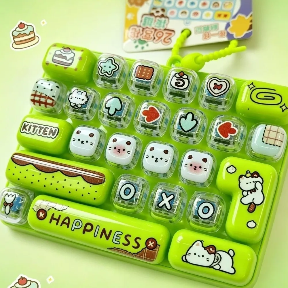 Cartoon 26 Key Keyboard Keychain Clear Key Sounds Plastic Mechanical Fidget Keyboard Clickable Keys Animal Patterns