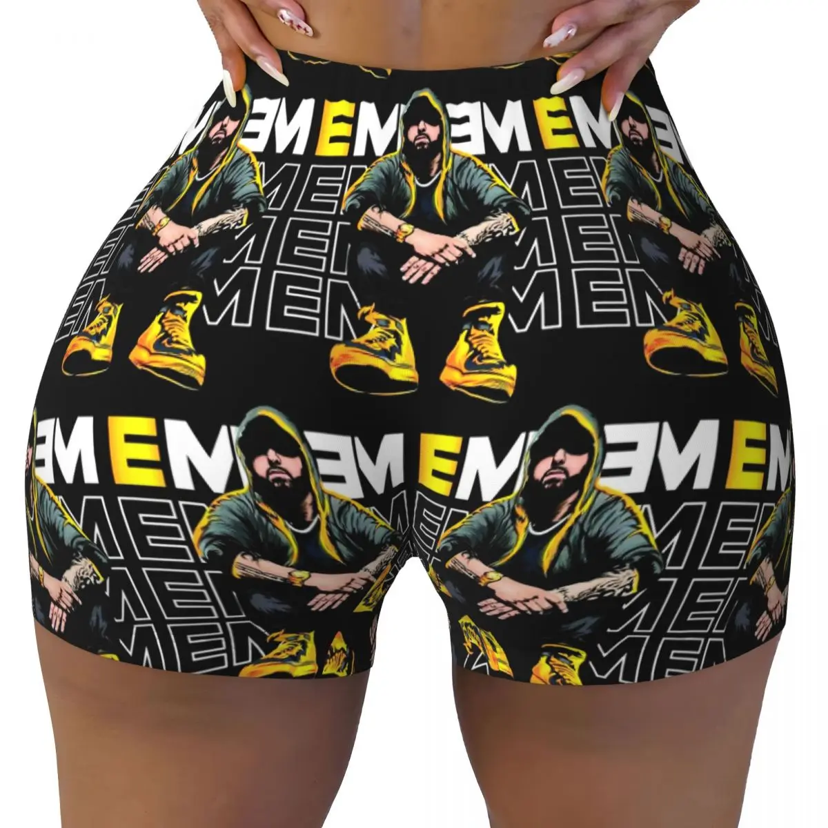 Shorts de ioga Eminem 1 personalizados para mulheres, treino de ginástica, corrida, vôlei atlético, shorts de motociclista
