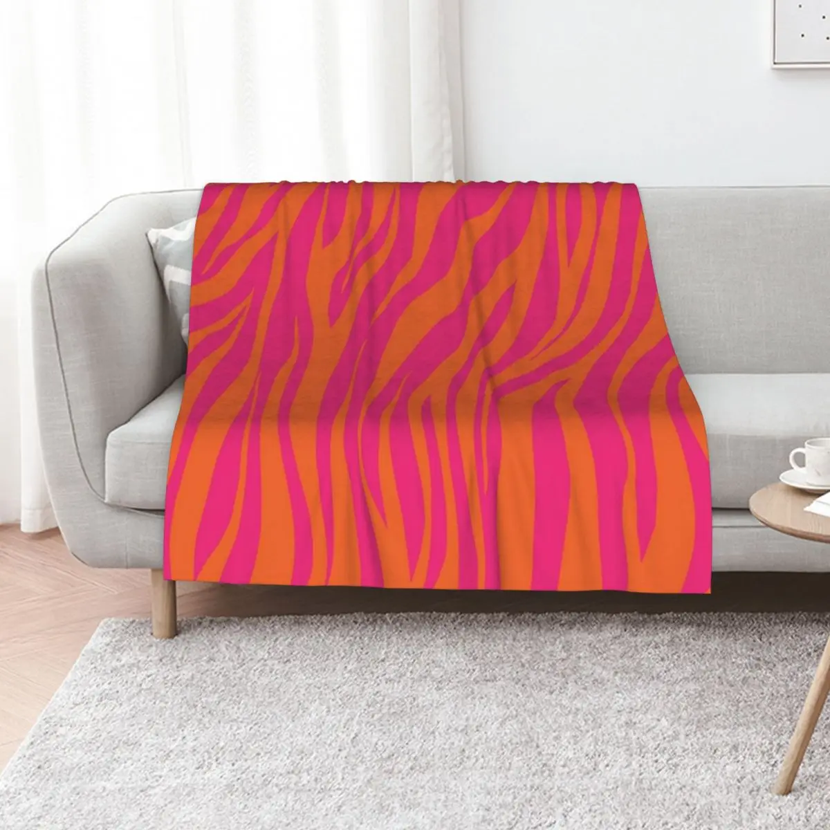 Zebra skin texture Orange Pop and Hot Neon Pink Throw Blanket Baby Sofa Furrys Sofa Throw Blankets For Baby Blankets
