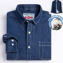 New 100% cotton men's shirt long sleeve spring and autumn denim with pockets of high quality fashion wear free casual slim fit