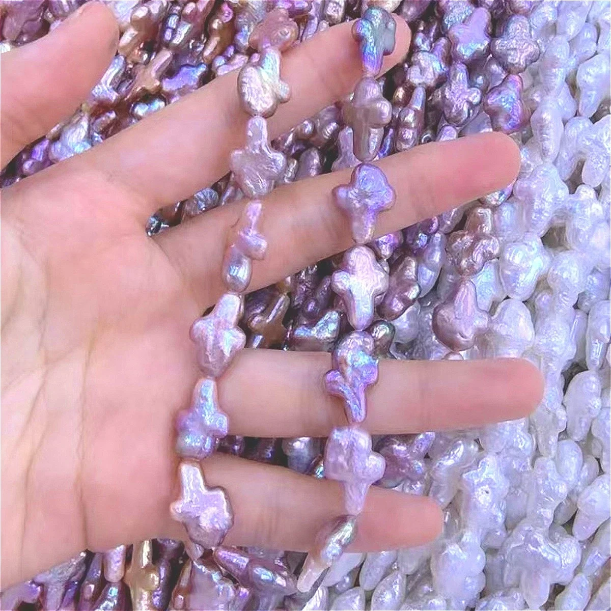 

12x18mm 6A Dazzling Natural Freshwater Purple White Baroque Cross Pearl Bead Gift Jewelry Make DIY Necklace Bracelet Accessories