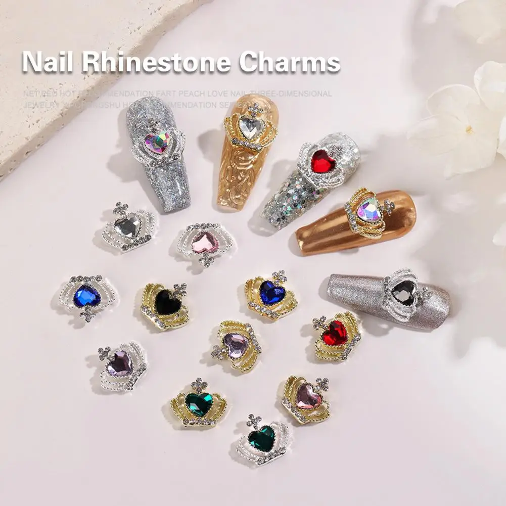 Nail Ornaments 10pcs Multicolor Alloy Crown Nail Charms Shiny Love Heart Rhinestone Decorations Diy Jewelry Accessories for Nail