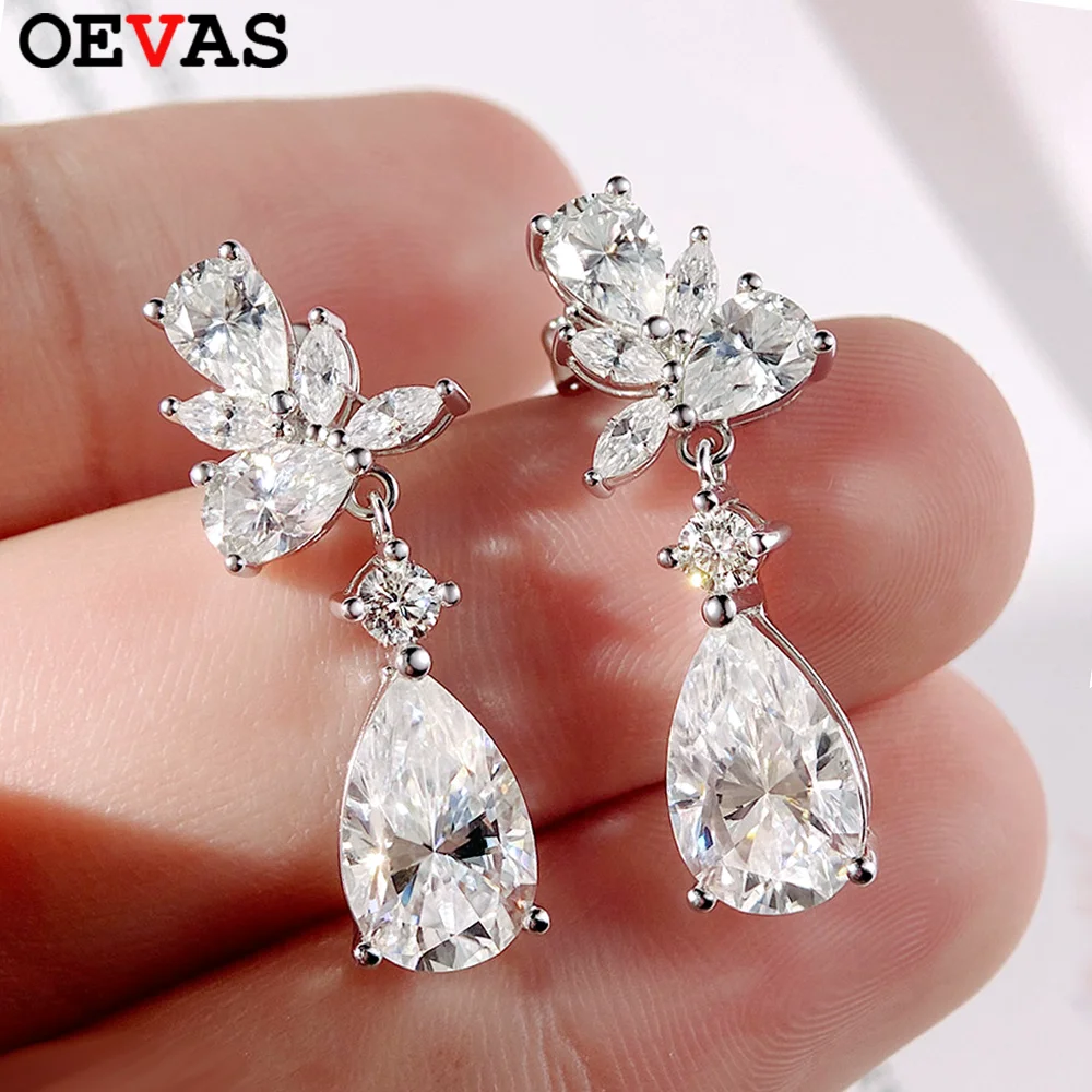 OEVAS 8.8cttw Pear Cut Full Moissanite Earrings for Women 100% S925 Silver Certified Waterdrop Certified Wedding Fine Jewelry