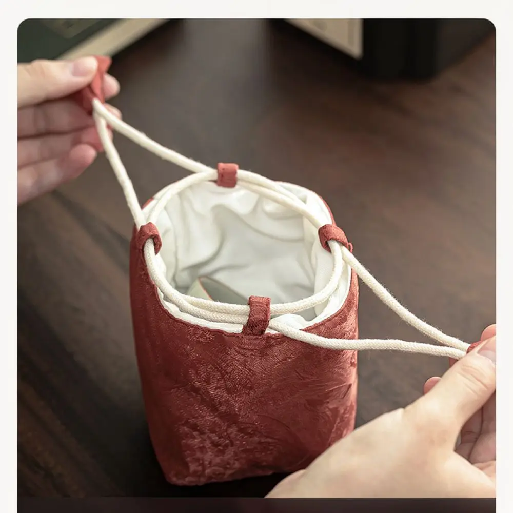 Portable Teapot Storage Pouch Travel Fabric Tea Cup Bag Master Cup Holder Drawstring Case Protective Organizer Soft Bag