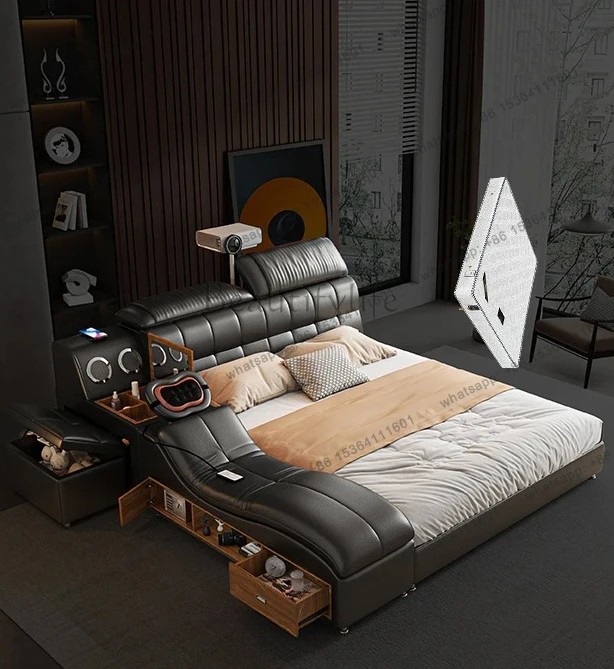 New Multifunctional Leather Tatami Master Bedroom Queen Bed 2m x 2m 2 Double High-end Atmospheric Wedding Bed