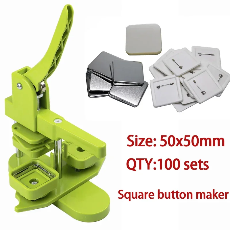 

Square Badge Button Maker 50x50mm Manual Press Badge Machine For DIY Making Pins Badge Metal Button Art Craft Gift 100pcs