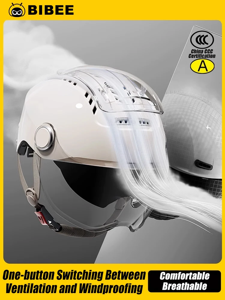 AliExpress NONE BIBEE Electric Motorcycle Helmet Summer Breathable Electric Bike Open Face Helmet Men Women Dual Lenses Jet Scooter Half Helmets