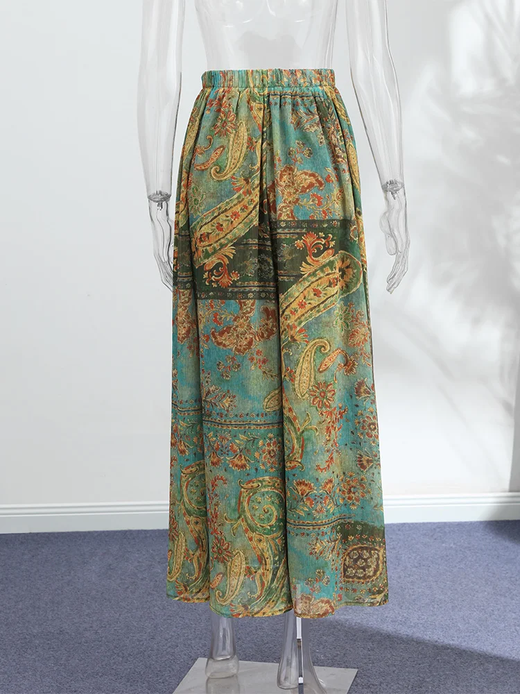 Asymmetrischer, kaskadierender Rüschenrock mit Print, langer Rock für Damen, hohe Taille, Hüftbetonung, seitlicher Schlitz, charmanter Damenrock für Club- und Party-Outfits, neu. – Detail 4