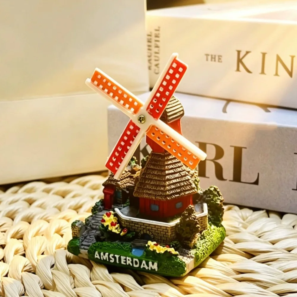 Windmill House Turnable Holland Resin Handicraft Ornament Desktop Indoor Buildings Home Decoration Souvenirs Collection Gift