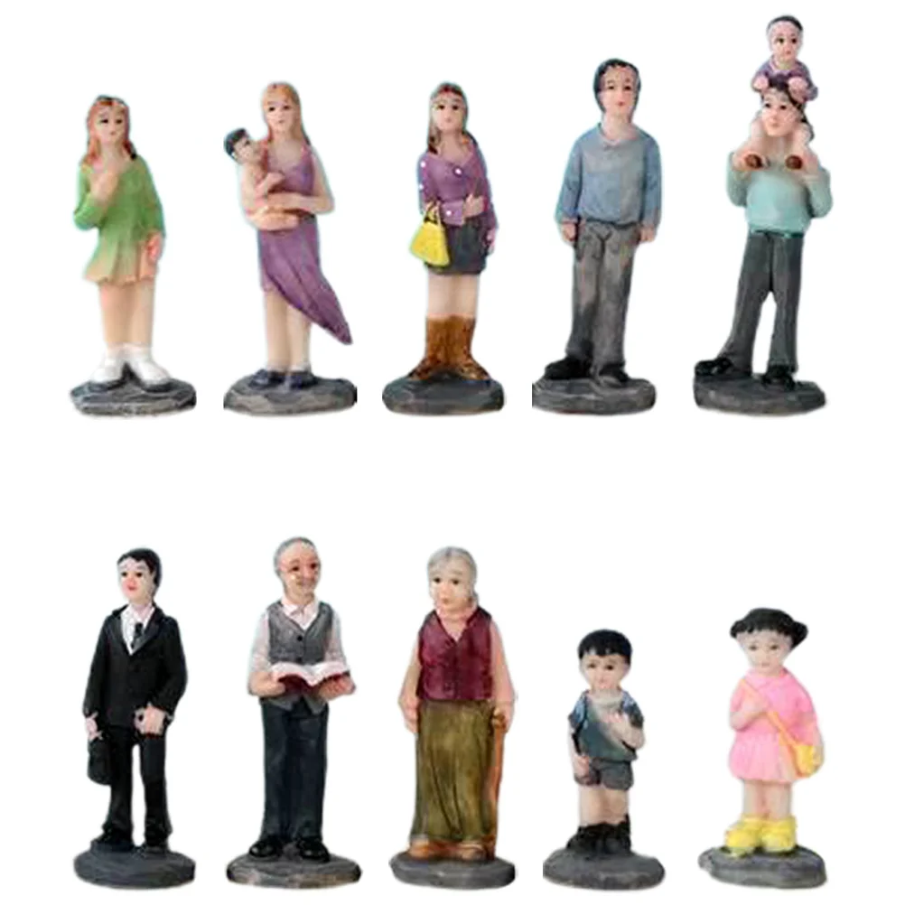 

10pcs Resin Family Figurines Small Size Detailed Statues Sand Table Props Miniature House Decor Garden Supplies