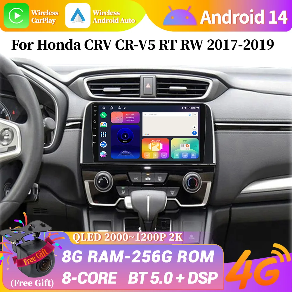 

Car Radio Multimedia Video 4G GPS For Honda CRV CR-V5 RT RW 2017-2019 Android 14 Multimedia Wireless Carplay Navigation Screen