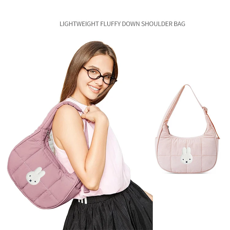 حقيبة ميفي ذات مربعات تحت الإبط، حقيبة كتف مفردة منفوشة، حزام كتف قابل للتعديل، حقيبة أرنب ناعمة ولطيفة للخريف والشتاء