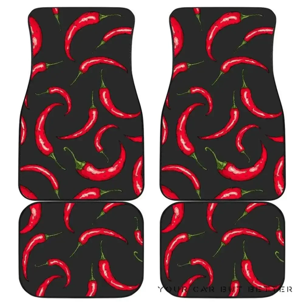 Chili Peppers Pattern Black Background Front And Back Car Mats 045109