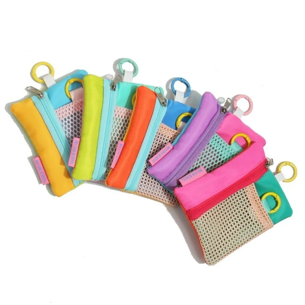 New Contrasting Mesh Cosmetic Bag Zipper Portable Storage Pouch Lightweight Card Bag for Commute Travel Use