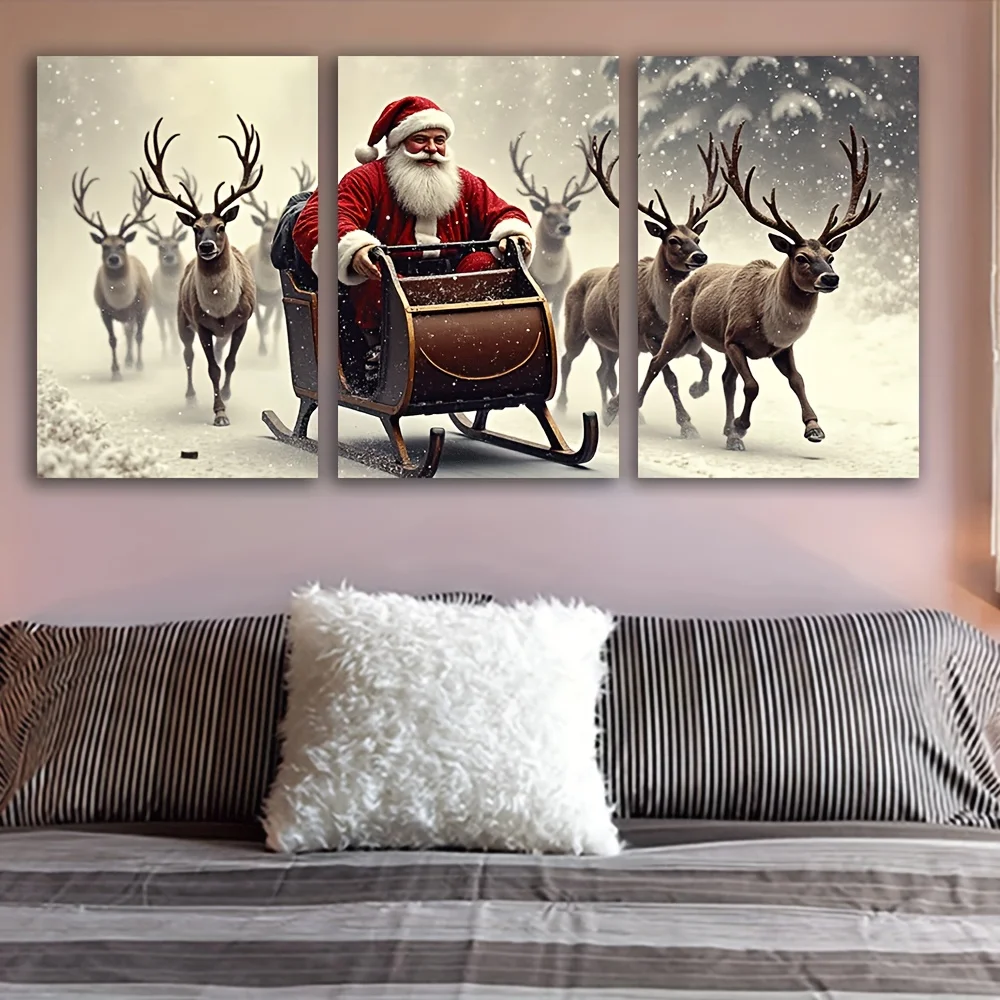[JIT] 3 قطع، لوحة قماشية - بدون إطار، ركوب سانتا كلوز، ملصقات ومطبوعات، مكتب، غرفة المعيشة، غرفة، بار، هدايا الحفلات، عيد الميلاد