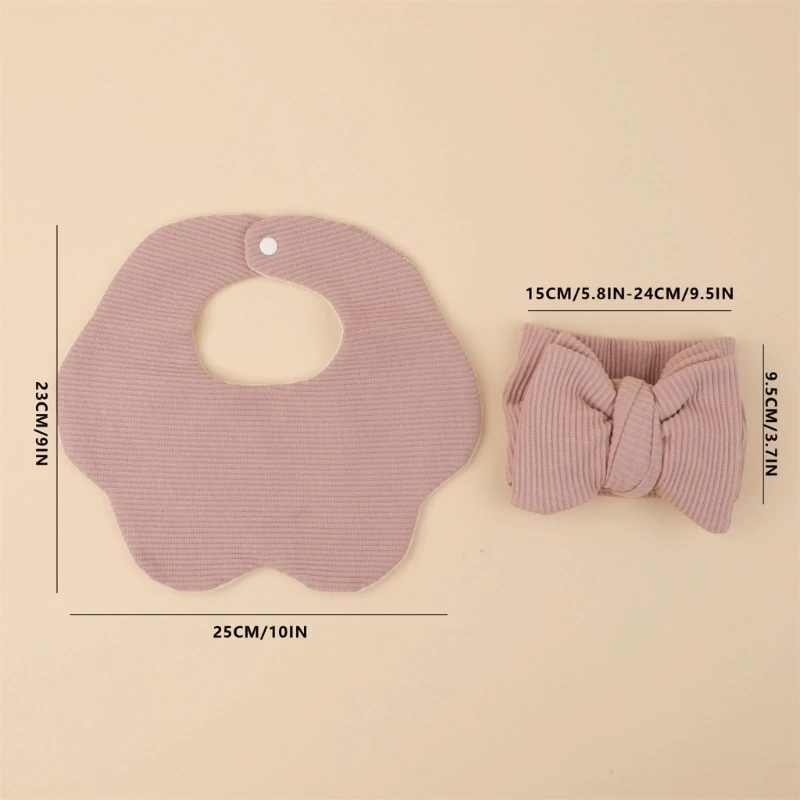 2 PCs Thick Cotton Baby Bib+Bow Headband Set Solid Color Adjustable Buttons Newborn Feeding Drooling Bibs Saliva Towel Bandana