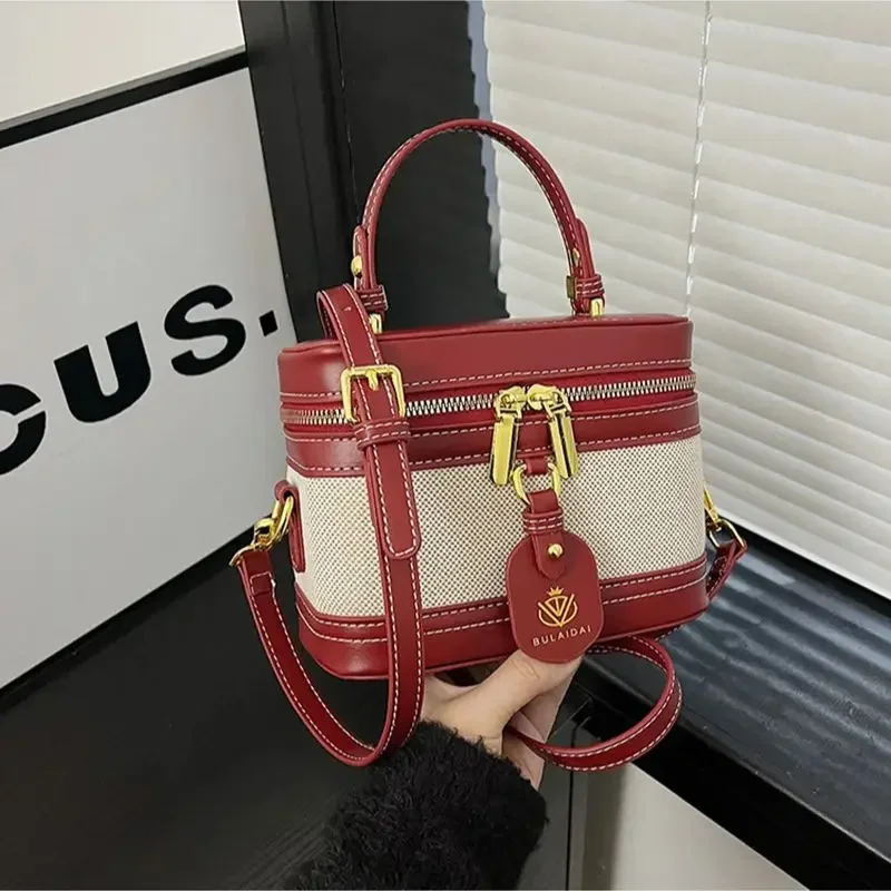 

High End Handbag For Women 2025 New Fashion Color Blocking Splicing Box Bag Casual Simple Small Square Bag Temperament Phone Bag