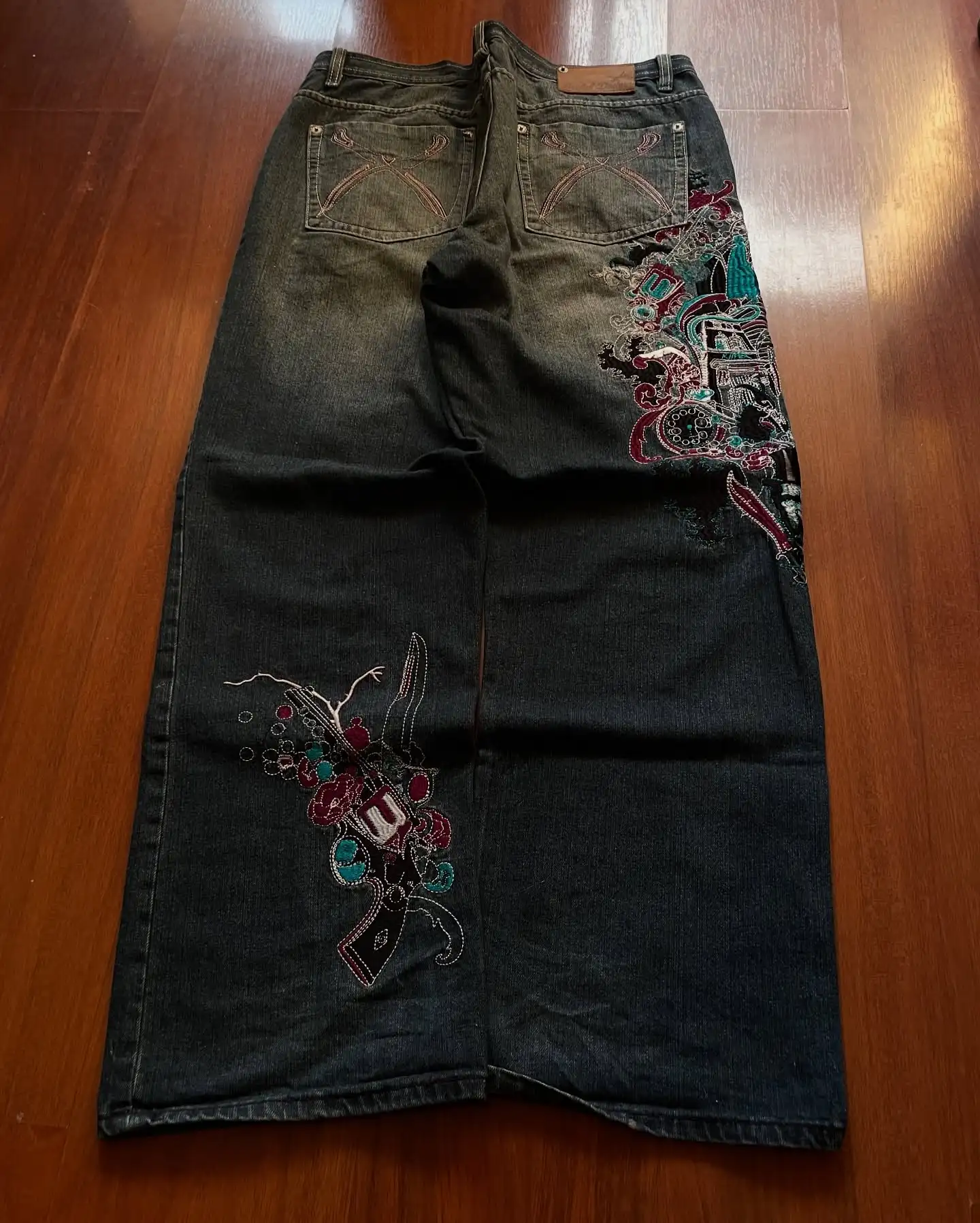 

Retro 90s Gothic Embroidered Graphic Jeans Men's Y2K New Harajuku Hip-hop Rock Leisure Couple Extra Large Wide Pants Street Wear