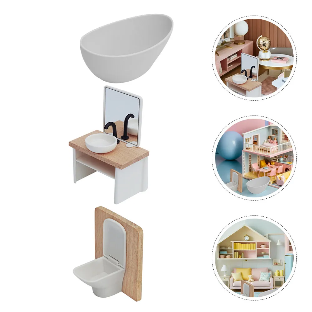 

1Set Miniature Bathroom Accessories Realistic Dollhouse Furniture Pretend Play Role-Playing 112 Scale Shower Room Toilet Sink