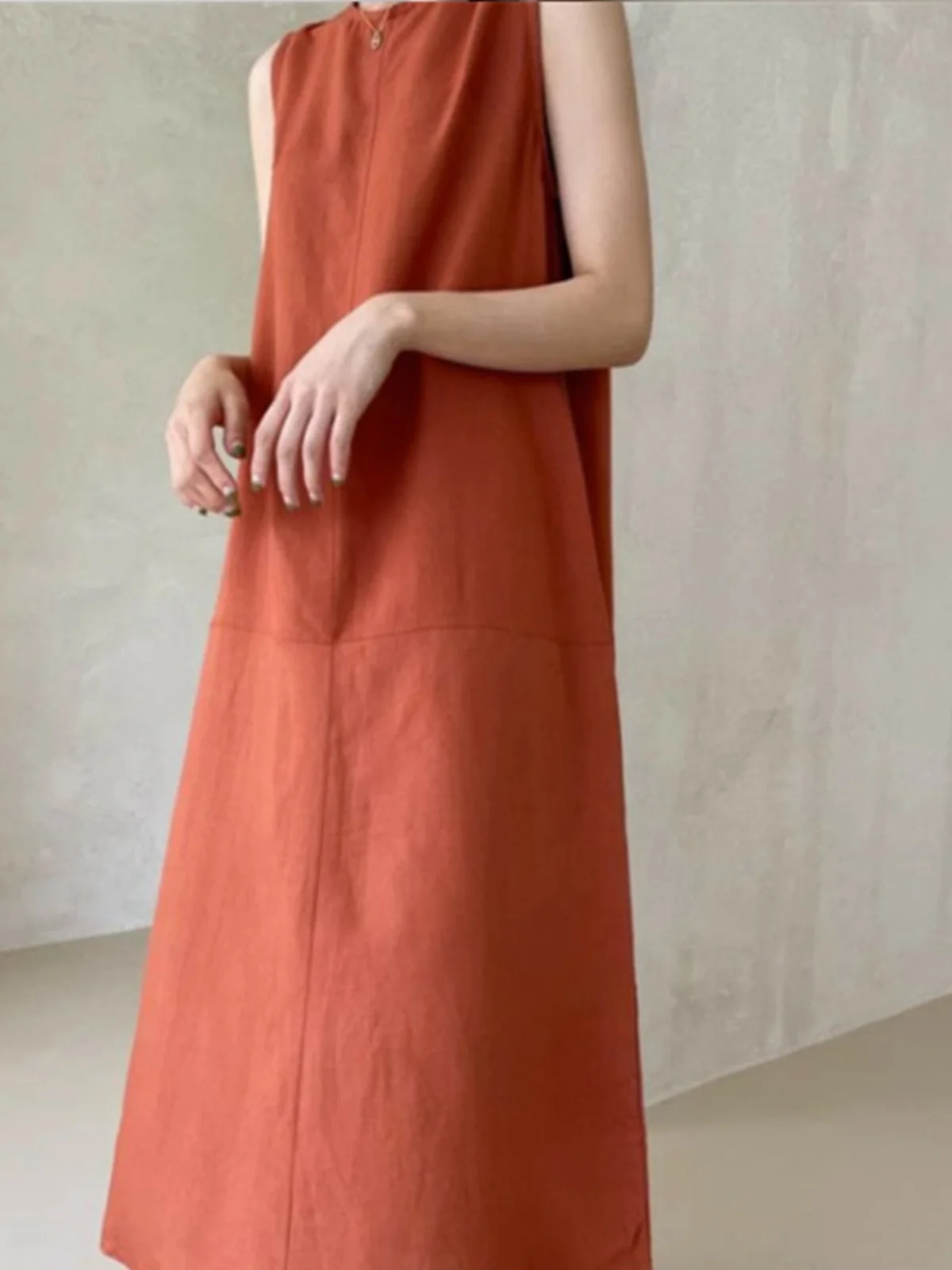 

Summer New round Ne Svel Loose Midi Dr Women's Korean Sle A-Line Faion Personali Skirt Casual Commute Pure C...