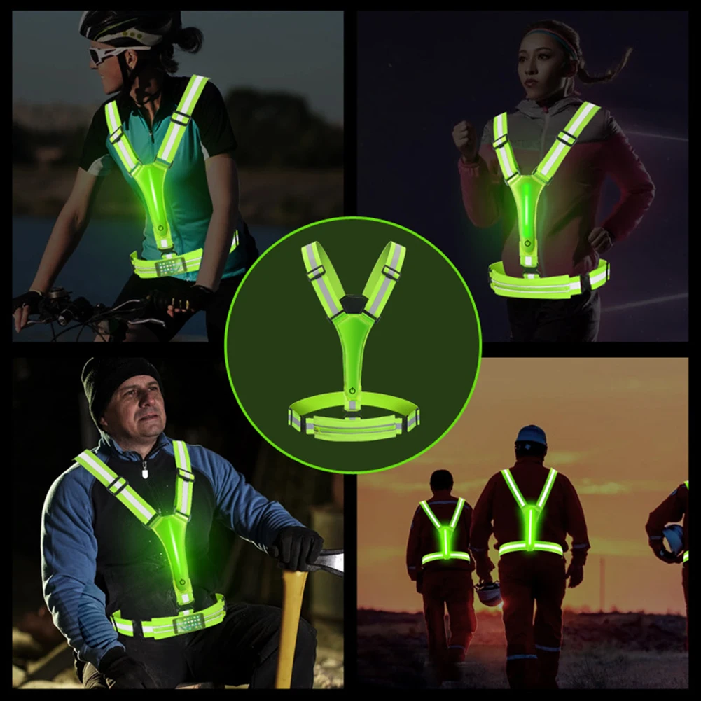 Gilet riflettente di sicurezza LED Running Light gilet elastico regolabile giacca avvertimento notturno gilet da pesca da lavoro per la corsa in