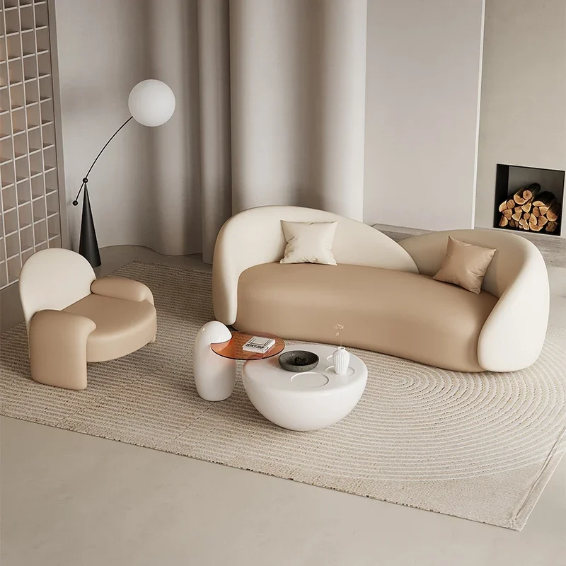 Beauty salon boutique lounge cream curved sofa creative asymmetrical designer