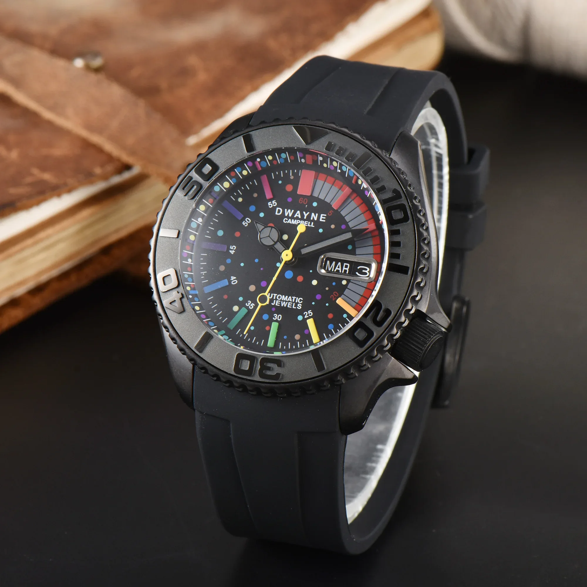 40.5mm Men's Mechanical watches Fashion NH36 Movement Sapphire Case Automatic Men's Watch Ceremic Bezel Rubber Band