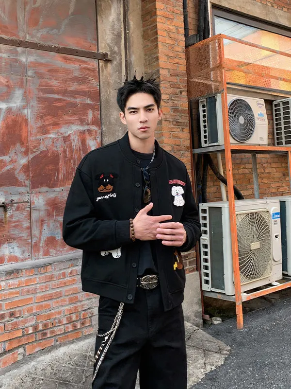 

Весна 2026: Бейсбольная куртка с вышивкой в мультяшном стиле, унисекс, повседневная, спортивная, больших размеров, в уличном стиле