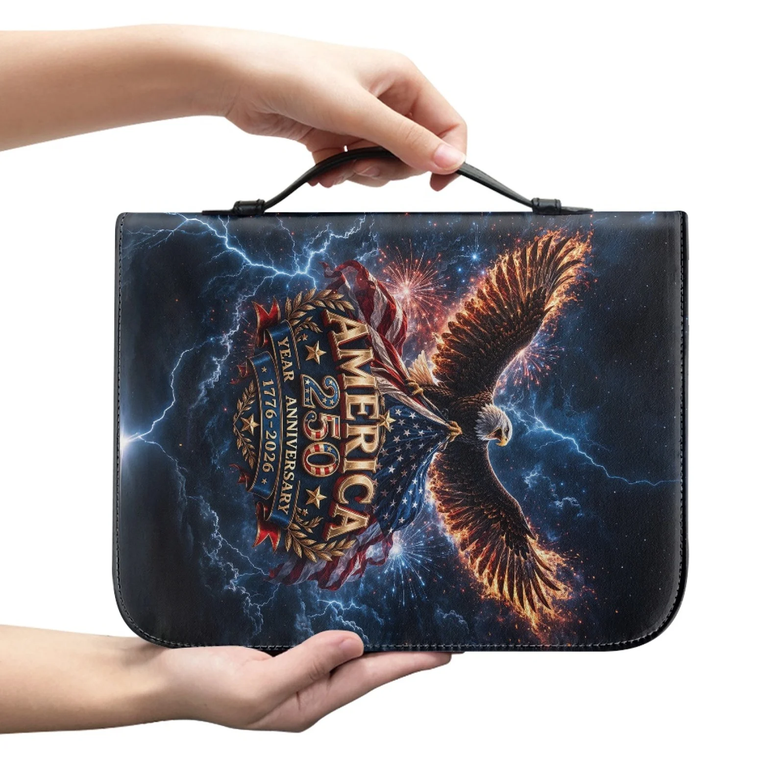 PENSTROLL Bald Eagle American Flag 2026 Collection Bible Protector PU Leather Protective Bible Carrying Holder Bag for Men