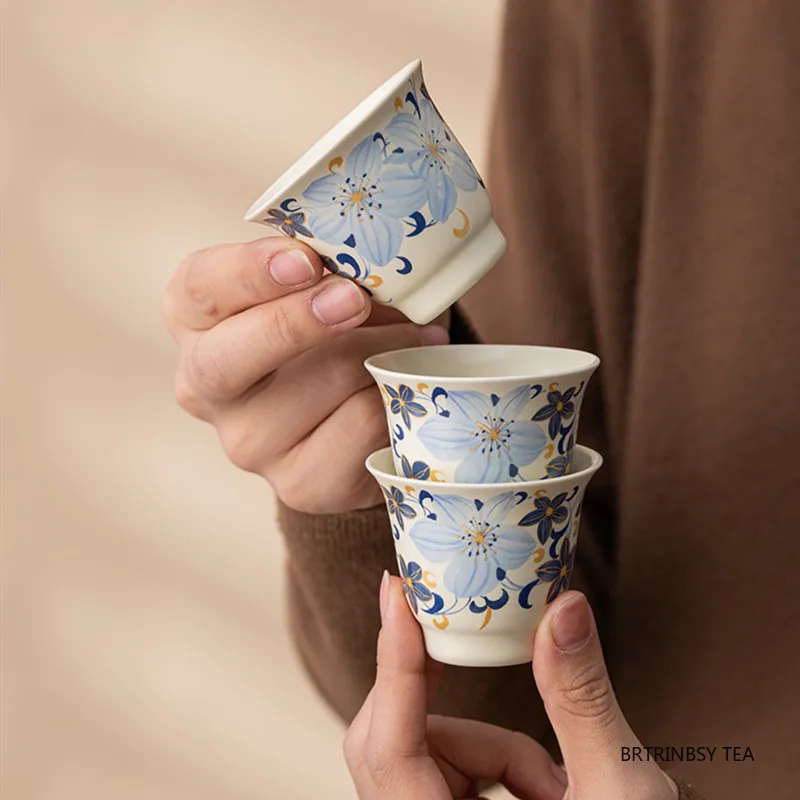 

1 Pc Chinese Vintage Tea Cup Handmade Flowers Ceramic Master Teacup Household Tea Bowl Travel Personal Meditation Cup Teaware