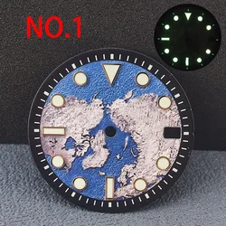 28.5MM watch dial engraved earth dial green illuminated single calendar watch dial suitable for HN35 movement watch accessories