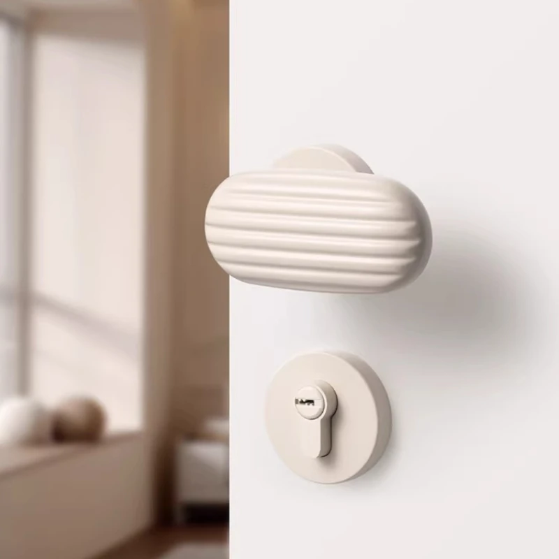Cream wind bedroom  lock Magnetic silent beige  handle Indoor household room Wooden plit room  lock