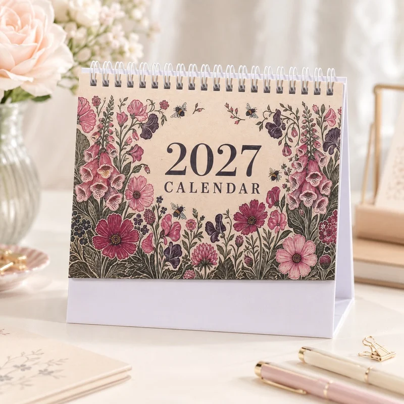 2027 Desk Calendar Spiral Bound Monthly Planner Standing Table Calendar Decorative Cover For Office Home Schedule Organizer