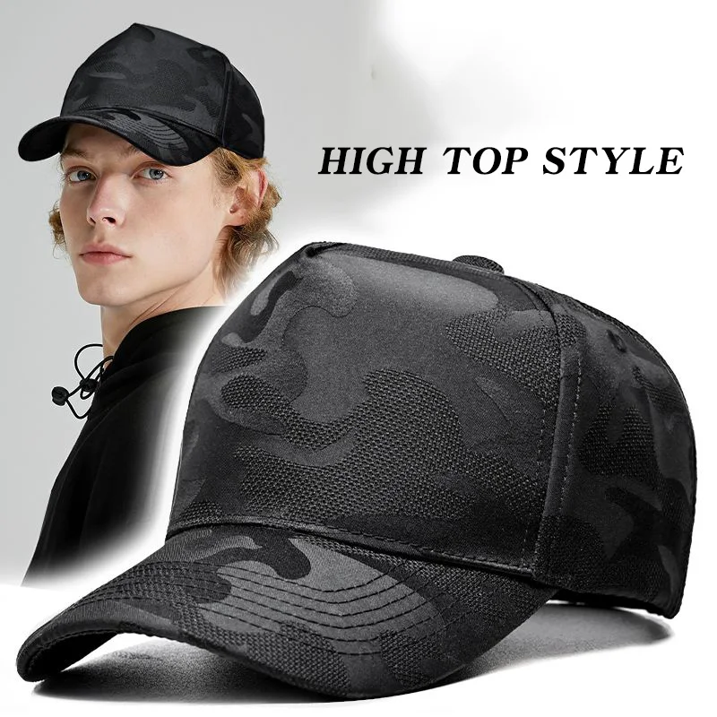 Breathable Non-Stuffy Autumn Sun Protection Tall Crown Peaked Cap Men\'s Wide Brim Face-Looking Small Baseball Cap Big Head