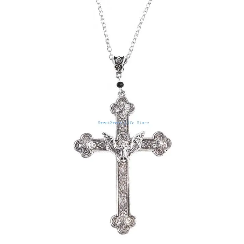 

D5QB Halloween for Creative Trendy Hip-hop Punk Exquisite Crucifix Bat Necklace Jewe