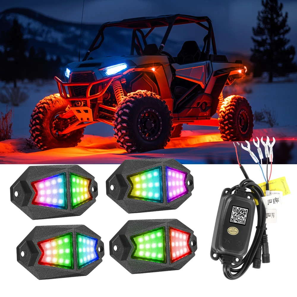 

4-полосный светодиодный рок-светильник RGB с управлением через приложение, дистанционное время, музыка, неоновый автомобильный подсветка шасси для внедорожного грузовика, внедорожника, рок-освещения