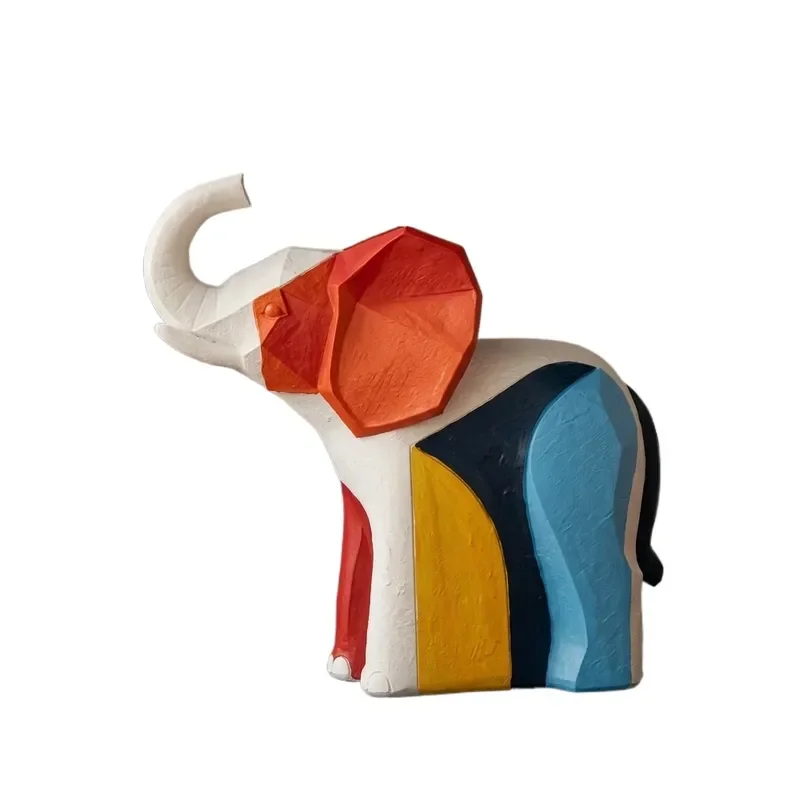 Colorful Geometric Elephant Ornament Creative Abstract Sculpture Modern Home Decor Living Room Desktop Craft Gift