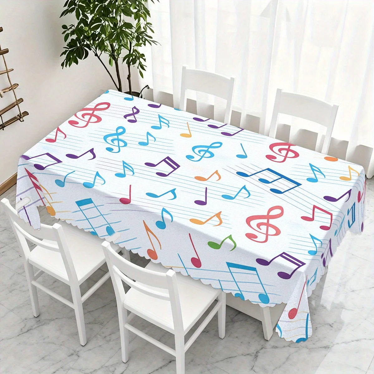 Vibrant Multicolor Musical Note Staff Waterproof Tablecloth, Rectangular Cover for Indoor Dining Table Home Decoration