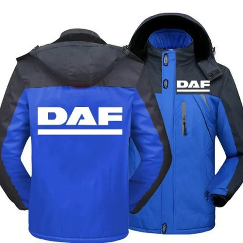 2023 New Winter Men DAF Trucks Logo Jacket Thick Velvet Warm Coat Male Windproof Hooded Outwear Casual Mountaineering Overcoat