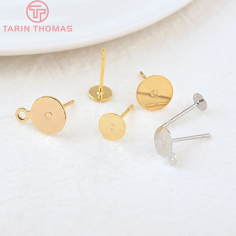(3729)20PCS 4MM 5MM 6MM 8MM 10MM 24K Gold Color Brass Round Disk Stud Earrings Wysokiej jakości akcesoria do biżuterii Diy