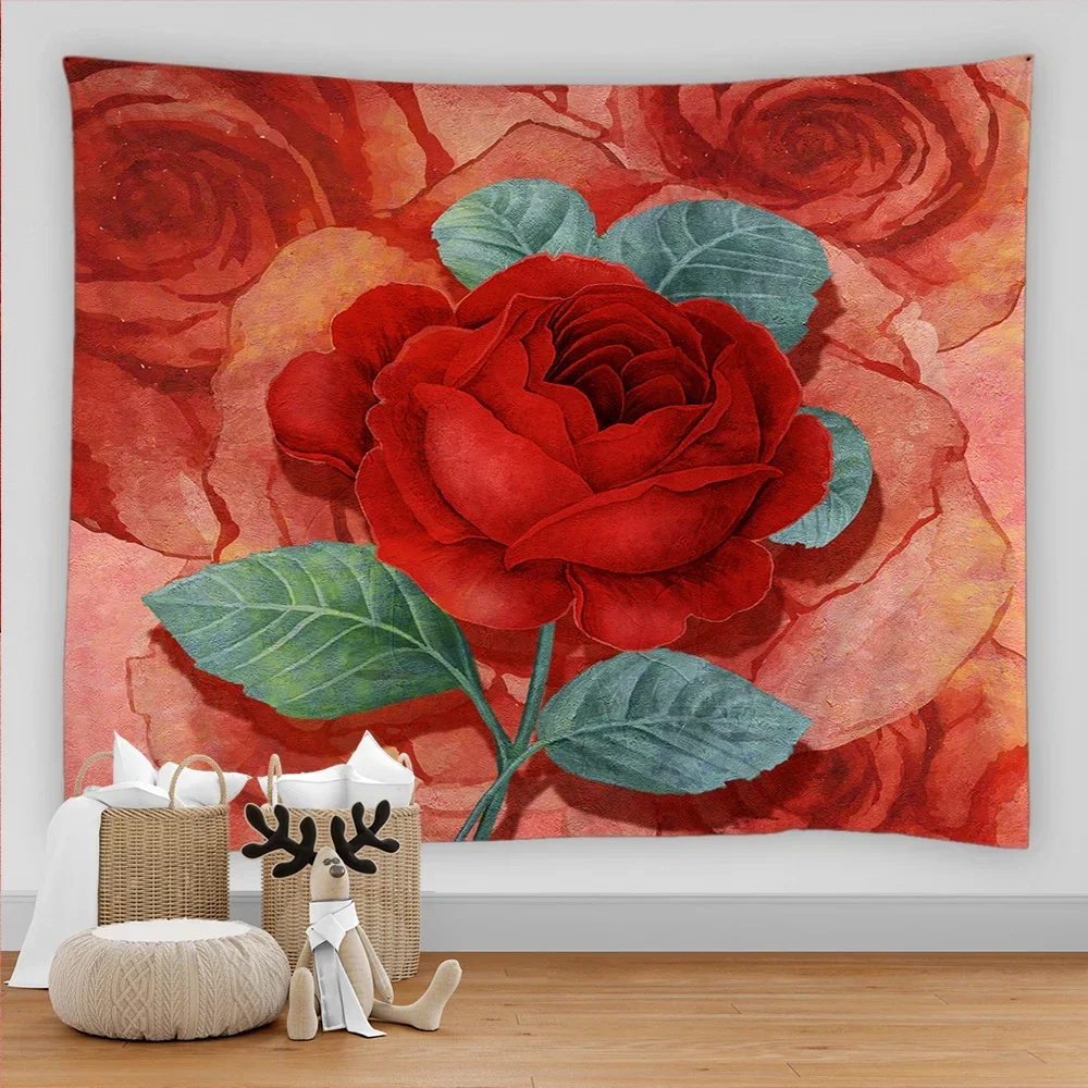 Beautiful Red Roses Tapestry Wall Hanging Flower Reference Chart Hippie Bohemian Tapestries Colorful Psychedelic Home Decor