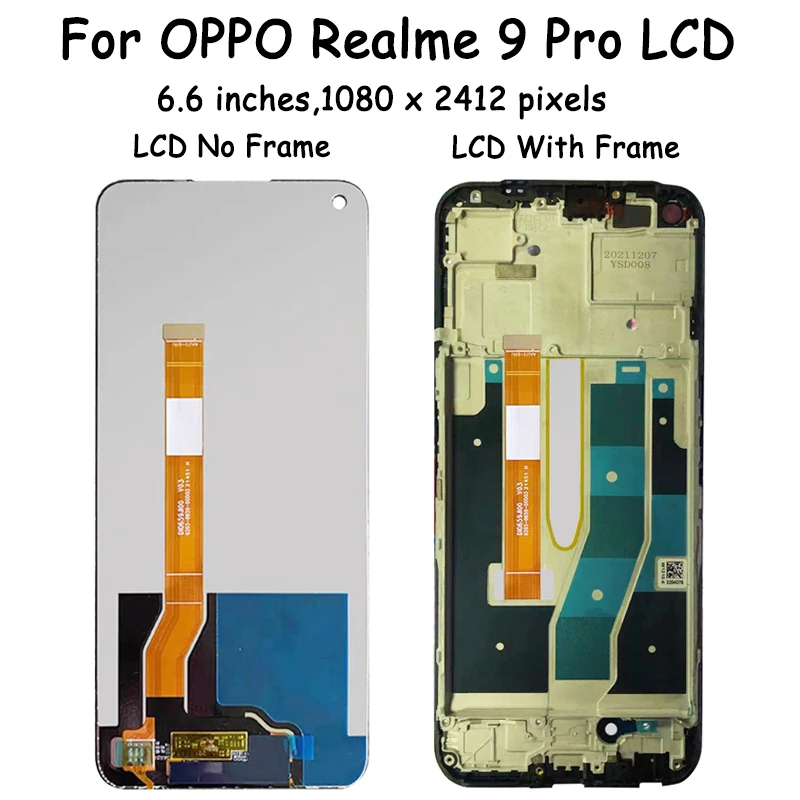 Écran tactile LCD pour Oppo Realme 9 Pro 9Pro, cadre d\'affichage, Hébergements eur de panneau, 6.6 pouces, RMX3471, RMX3472