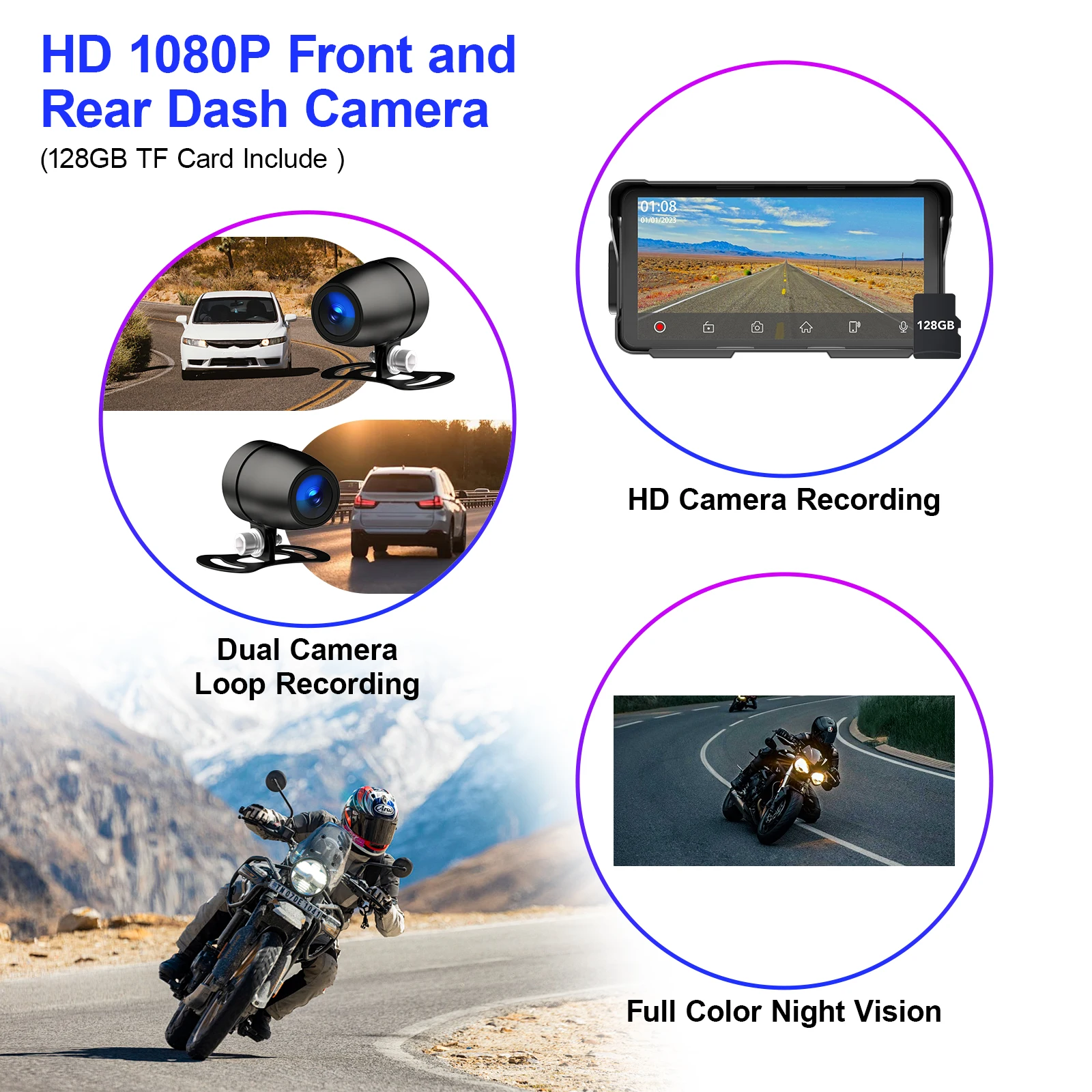 5.5 Inch Motorcycle Wireless CarPlay Moto Android Auto Portable Digital Dashboard GPS Navigation Display Screen Monitor DVR TPMS