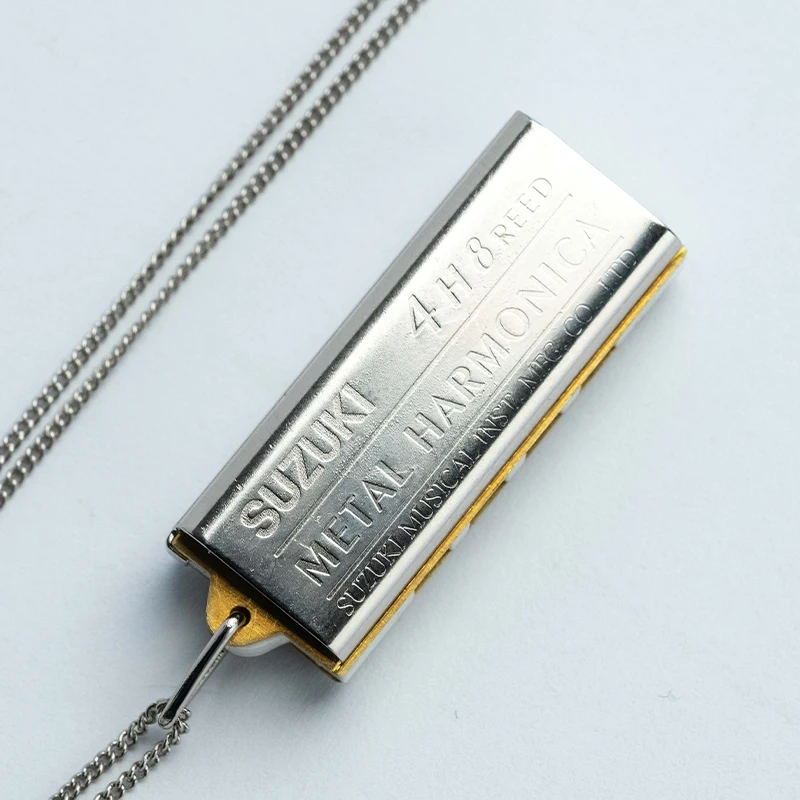 Mini EDC Harmonica Necklace Four-hole Eight-tone Portable Stress Relief Metal Harmonica Necklace Pendant ADHD Autism Fidget Toys