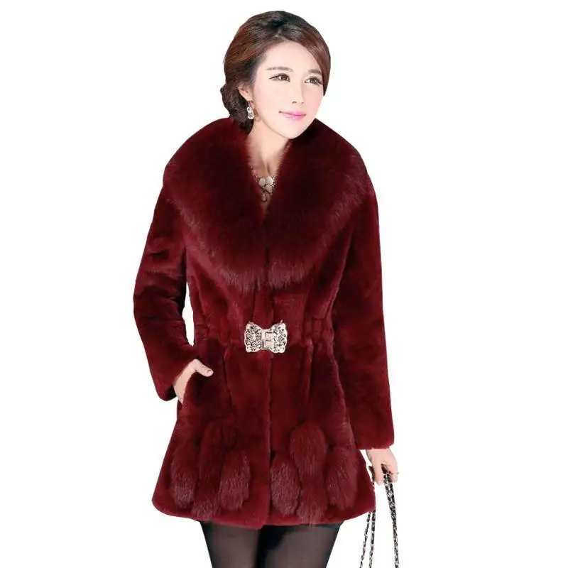 Oversize Women\'s Winter Plush Coat Female Thick Fur Warm Jackets 2024 New V-neck Faux Fur Collar Clothes Comfort Furry Coats